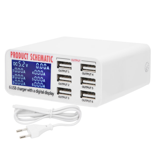 USB-porte Oplader Smart Charging Strømforsyningsadapter 40W EU-stik 100‑240V 50‑60Hz