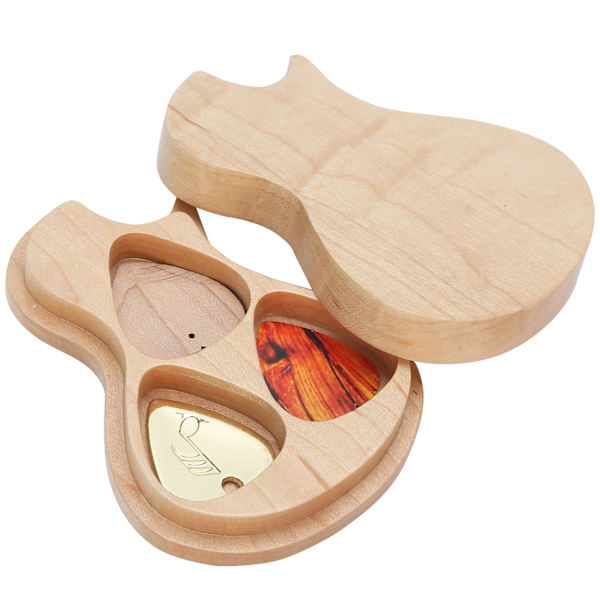 Guitar Pick Box Lönn Massivt trä 3 Picks Gitarrist Presenter Musikinstrument Tillbehör