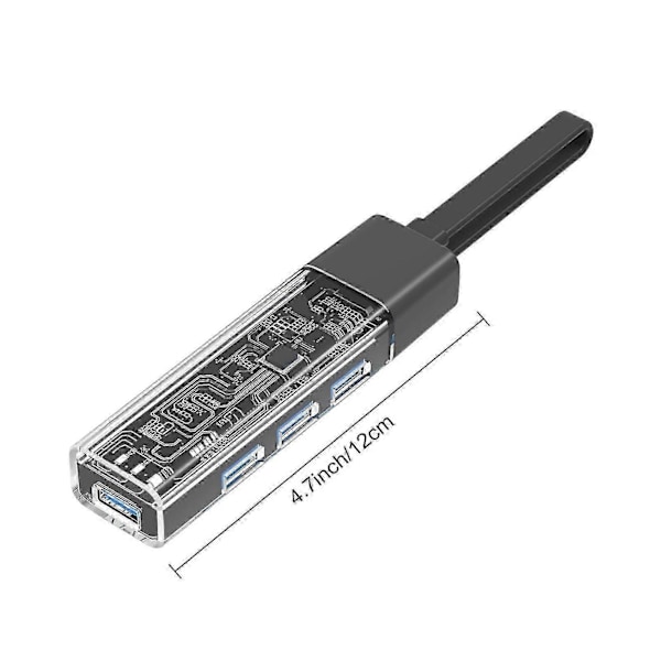 4-in-1 Hub -telakointiasema, läpinäkyvä kuorirakenne, 4 porttia, kompakti koko, kaksois-USB-C-jatke, tietokonetarvikkeet, musta