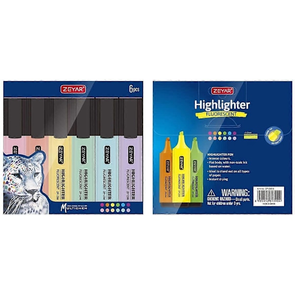 ZEYAR Overstrykningspenn, Pastellfarger Skråskåret Tupp, Assorterte Farger, Vannbasert, Hurtigtørkende (6 Macaron-farger)