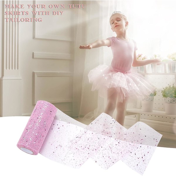 Rosa paljett-tulle rulle - 15cm x 25 yards - Perfekt för bröllopsdekoration, bordslöpare, tutuskjort, DIY-inpackning