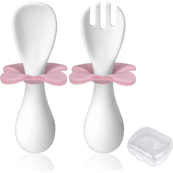 Babyskje og gaffel, 2 stk. Ergonomisk bestikk for baby, ergonomisk læringsbestikk som forenkler selv-mating (hvit)