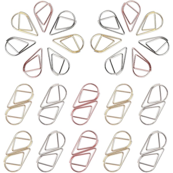 150 Metall Gem Paper Clips Bokmärken, Flerfärgade Vattendroppsformade Klammer Skola Kontorsmaterial Droppformade Gem för Böcker Foton Affischer Anteckningar Memo Papper