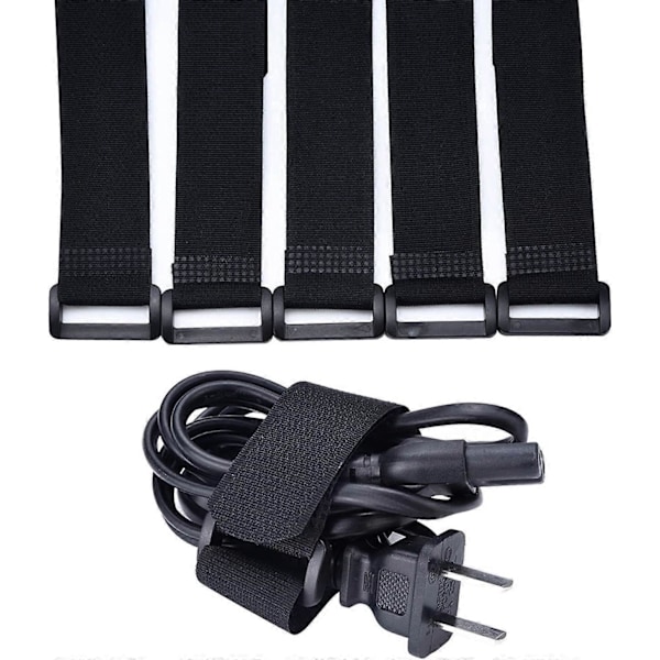 Kroge og løkkeremme Kabelbindere Organizer Fastgørelse 250 mm x 20 mm, Sort (10 stk)