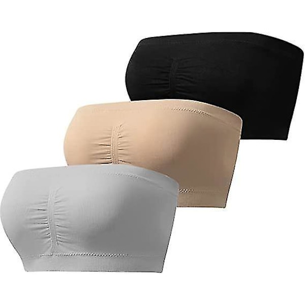 Dame Bandeau BH-sett med polstring XL Svart-Grå-Hudfarge