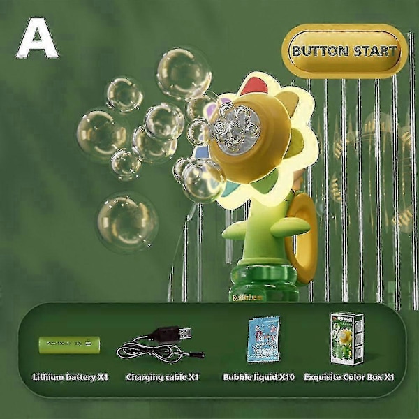 Solros Bubbelmaskin med Ljus, Elektrisk Automatisk Bubbelmaskin Gul