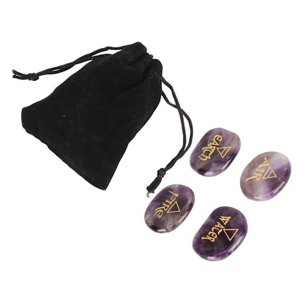 4 Element Blandade Stenar Graverade Triangulära Symboler Jord Luft Eld Vatten Polerade Runstenar för Reiki Kristallhealing Ametist
