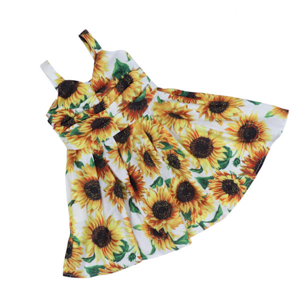 Solrosmönstrad sommarklänning för flickor, ärmlös, för småbarn, gul, 90 cm / 35,4 tum