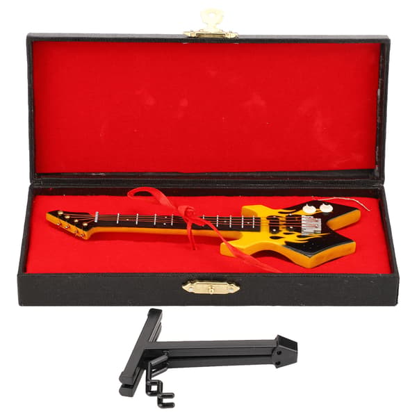 Mini Bass Simulation Klassisk Dekorativt Instrument Samling Miniature Guitar Model til Studie Soveværelse Gul