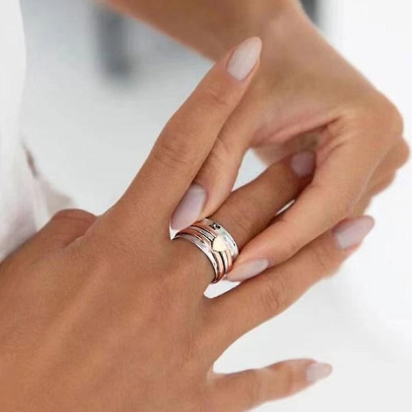 Klassisk Hjerte Spinner Ring Angstlindring Roterende Kærlighedsring Perfekt Gave til Kvinder Fødselsdag Valentinsdag