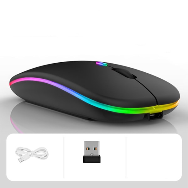 Trådløs mus 2.4G Oppladbar 3 DPI Smart Liten Stille Design Plast Svart 2 Mode BT Mus for Home