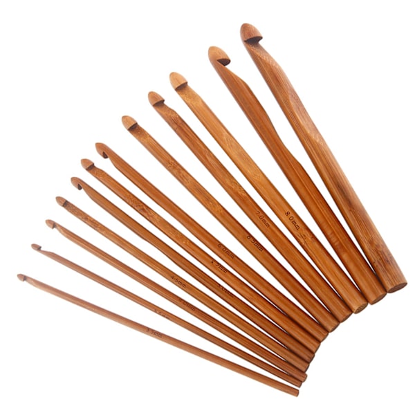 12 st bambu stickningsnålar set olika storlekar slätare kanter rund bambu virkning för DIY tröjor