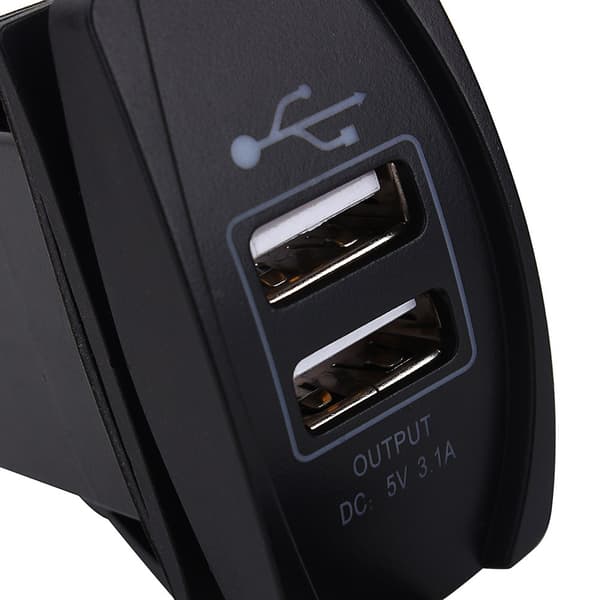 Bil DC 12V-24V Blå LED Dobbelt USB-oplader Carling ARB Vippekontakter 5V 3.1A