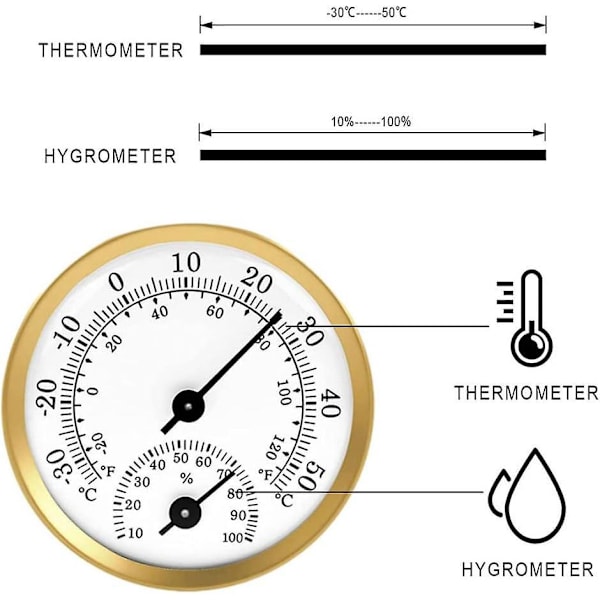 Termometer Hygrometer Pointer Temperatur Fuktighetsmåler for Drivhusdrift 2 STK Gull for Hjem og Hage