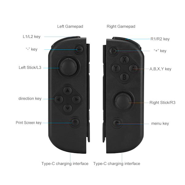 ABS Trådløs Bluetooth Gamepad Spillkontroll for NS Switch-konsoll (Svart)