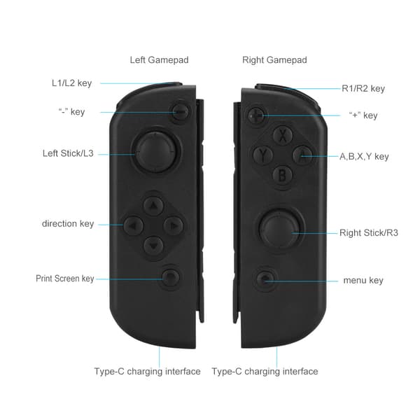 ABS venstre høyre trådløs Bluetooth Gamepad spillhåndtakskontroller for NS Switch-konsoll (svart)
