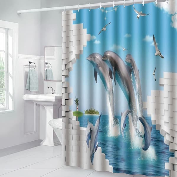 180x180cm Vakkert trykk dusjforheng Polyester Vanntett Baderom Badeforheng Tilbehør Delfin