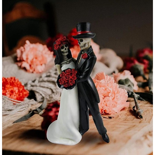 Halloween Spooky Skeleton Bride Groom Figurine Resin Scary Wedding Couple Statue Halloween Party Decorations Wedding Gifts