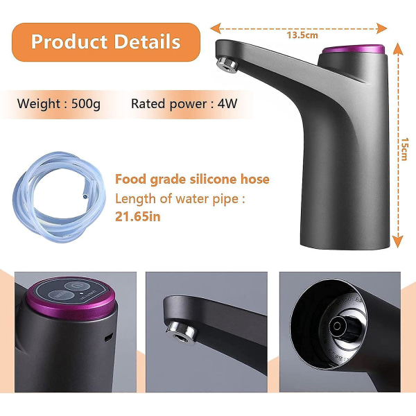 USB Bärbar vattenflaska Pump Dispenser för Universal 5 gallon flaskor