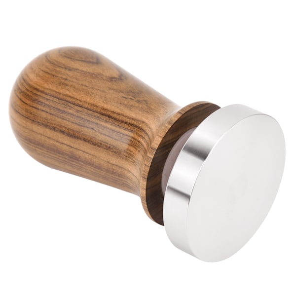 Kaffe Tamper i Træ med Flade Bund i Rustfrit Stål (58mm)
