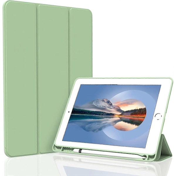 Matcha Grön, Skyddsfodral för iPad10.2/iPad10.5/iPad9/iPadAri3, Tunt och Mjukt Trefaldigt Ställ Smart Fodral, Automatiskt Sov-/Vakna-fodral med Pennhållare