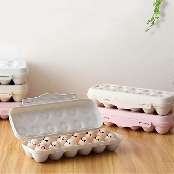 2 stk. Køleskab Æggeholder Plastbakker Æggeorganisatorer Æggeopbevaringsboks Med Låg 18 Rum Pink