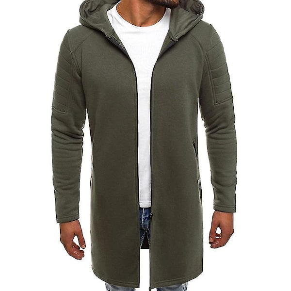 Hooded Zip-Up Långrock för Män XL Armégrön