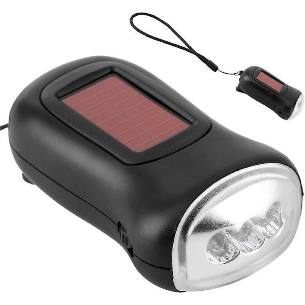 Handvevad solcellsficklampa, Uppladdningsbar solcellsdriven vevficklampa, LED-nöddynamoficklampa för utomhuscamping