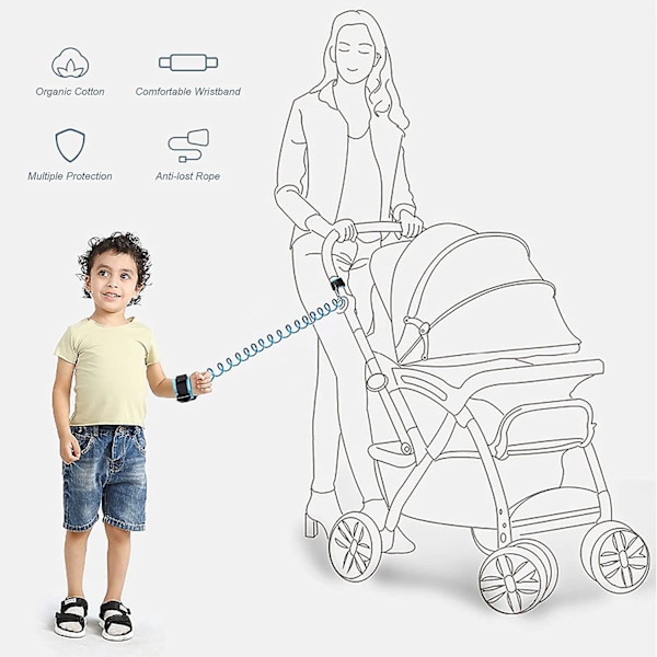 2-pack 2,5 m anti-förlorade barnarmbandskoppel med 360 rotation, bekväm baby , rosa