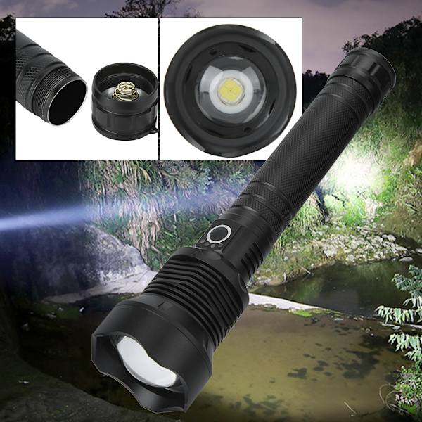 XHP70 9000LM 3 belysningslägen LED ficklampa USB starkt ljus ficklampa för jaktSvart