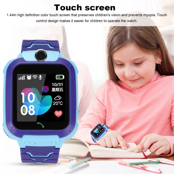 Kids Smartwatch 2G GSM IP67 Vanntett Barnetelefonklokke SOS Alert Selfiekamera Berøringsskjermposisjonering Klokkestøtte LBS Blå