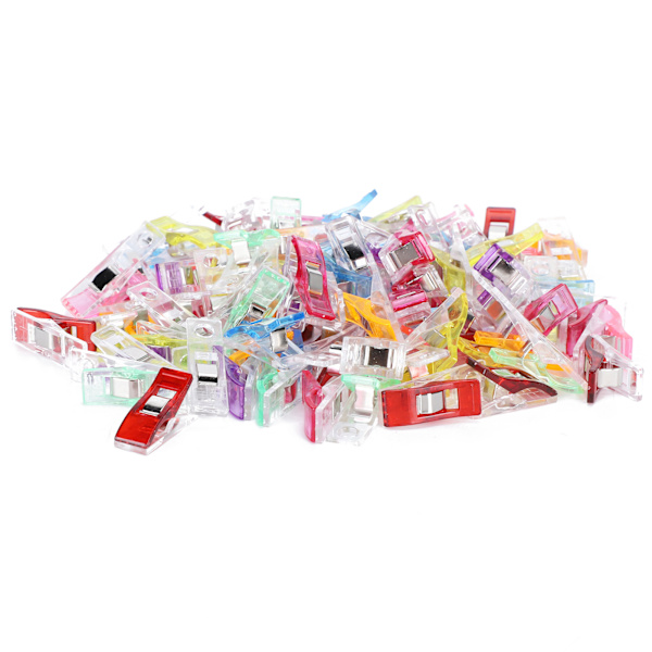 100 stk Hemming Clips Fargerike Plast Patch-Work Sytilbehør med Oppbevaringsboks