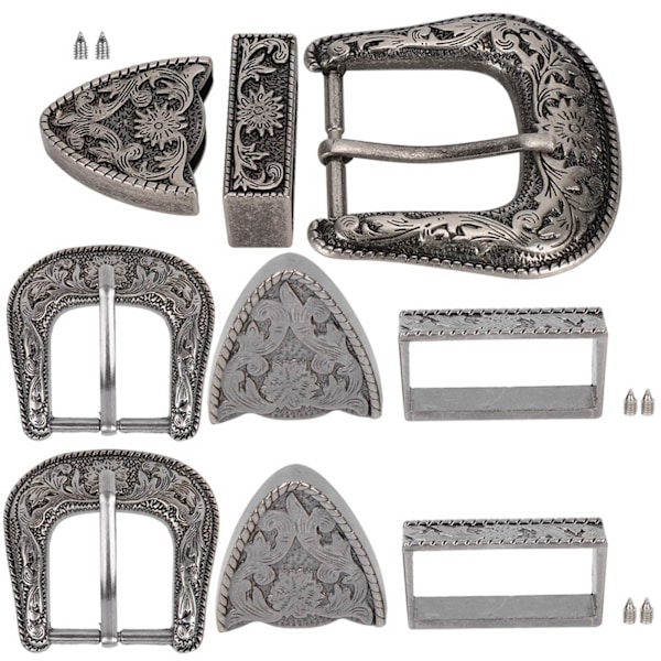 Vintage Style Handmade Carving Alloy Waist Belt Buckle Set for Collar Saddle Accessories40mm Inner Diamter