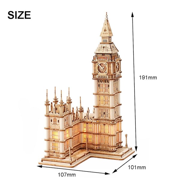 3D træpuslespil bro og klokketårn håndværk model kits boligindretning DIY lysende konstruktionsmodel kit pædagogisk legetøj med LED-lys