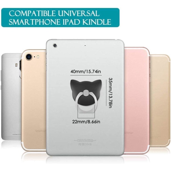 Black-Mobile Phone Holder, Universal Mobiltelefon Holder Ring, Animal Cat Shape Smartphone Holder til iPhone XS X 8 7 6 5, Samsung Galaxy