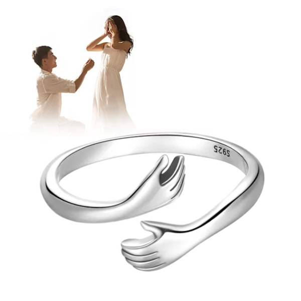 925 Sølv klemring Fasjonabel Allsidig Justerbar Klem Hands Open Ring for datter Mamma Søster Kone Venn Bestemor Hvitt Gull