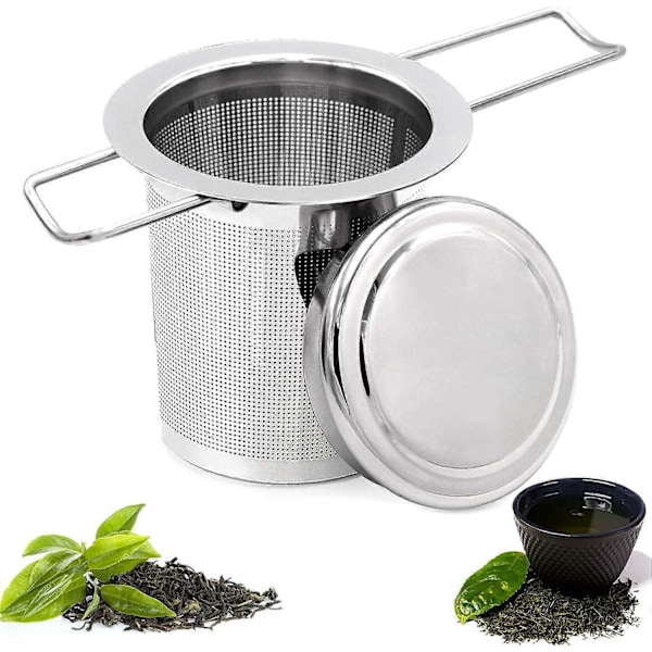 Tefilter, Tefilter i rustfritt stål, Tesil, Teinfuser Tesil med lokk, Finhull Tefilter, Sammenleggbar håndtaksdesign