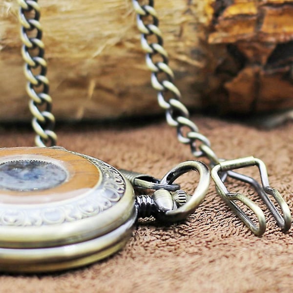 Steampunk Mekanisk Skelettklocka för Män Kopparguldpläterad Dubbellock Retro Stil Hängande Fickur