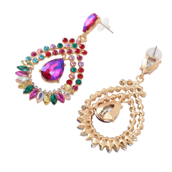 Vanndråpe Rhinestone Hengeøredobber Elegant Legering Glitrende Rhinestone Dangle Øredobber for Bryllup Midten KC Gull