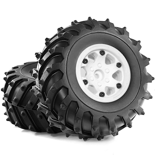 4 stk. 128 mm 1/10-Monster Beadlock Felg Gummidekksett Hvit