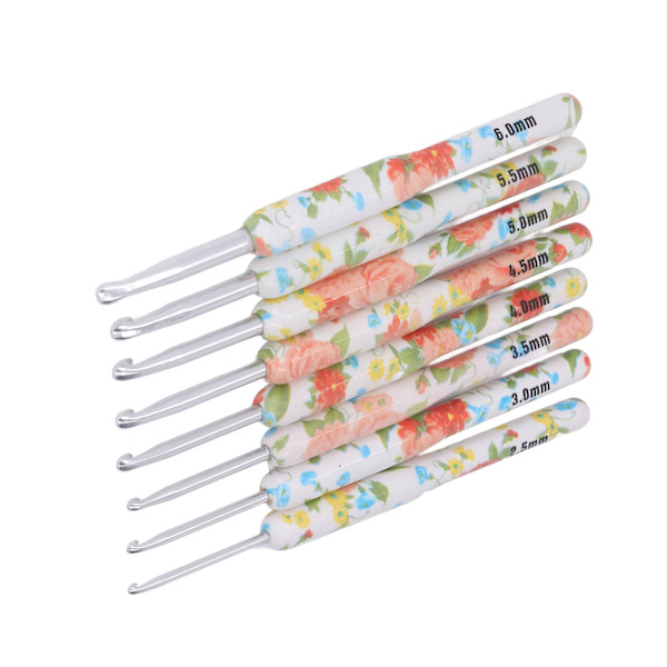 8 st Virknål Set Utskrift Aluminium Hantverk DIY Färgglad virknål Ergonomisk sticknål för stickare för sömnad Gul liten blomma
