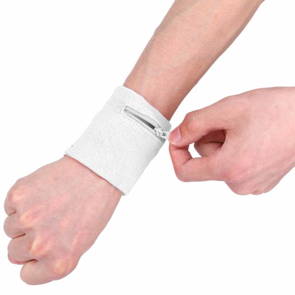 Unisex Armband Myntnycklar Förvaring Dragkedja Ficka Sport Handledsplånbok Gym Löpning (Vit)