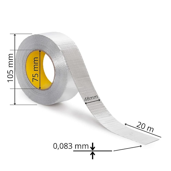 4,8 cm bred * 20 m lång glasfiber aluminiumfolietejp - flamskyddsmedel, hög temperaturbeständig, vattentät, solljusbeständig, rivbeständig