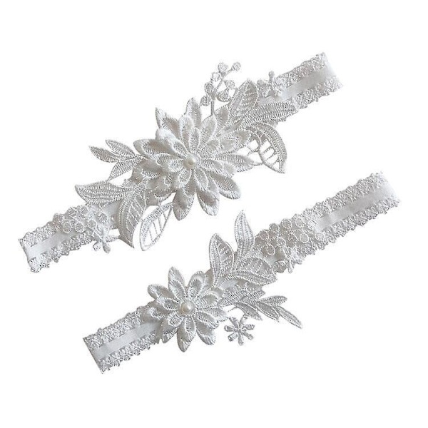 Brudeblonder Strømpebåndssæt Håndsyet Kunstig Perle Blomsterdesign Benring