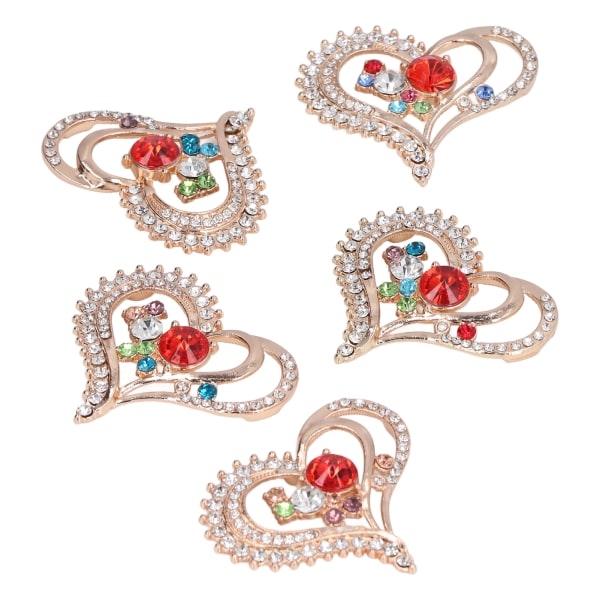5 st Broscher DIY Love Peach Hjärtformade Rhinestone Glaslegering Smycken Tillbehör Röd