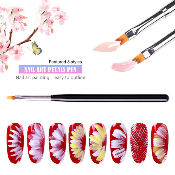 8 st/set Nagelkonstborste Gel UV Nagellackning Blomritning Penna Nagelkonstverktyg