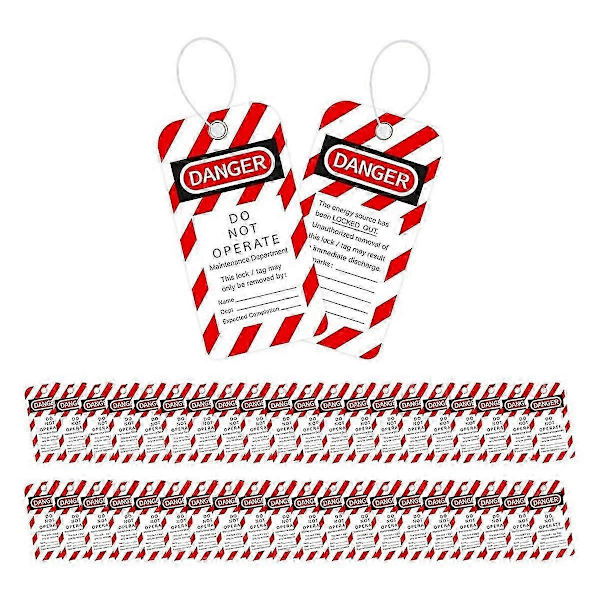 Lockout Tagout-taggar, 7,6 x 14,6 cm, 40 \"Fara - Får Ej Användas\"-taggar med 40 buntband, riv- och vattenresistenta taggar