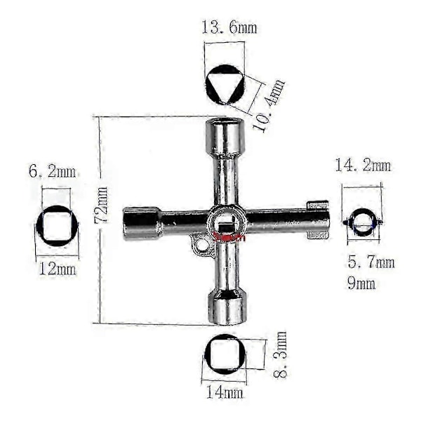 Gassnøkkel Målernøkkel Verktøynøkkel for Elektrisk Skapskap Åpningsnøkkel Sink Legering (1 stk, Sølv)