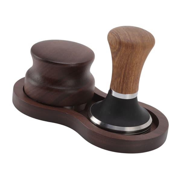Kaffehammares tampningssats Valnöt Rostfritt Stål Tamper Distributor Set med Universal Bas för Kök 51mm/2in