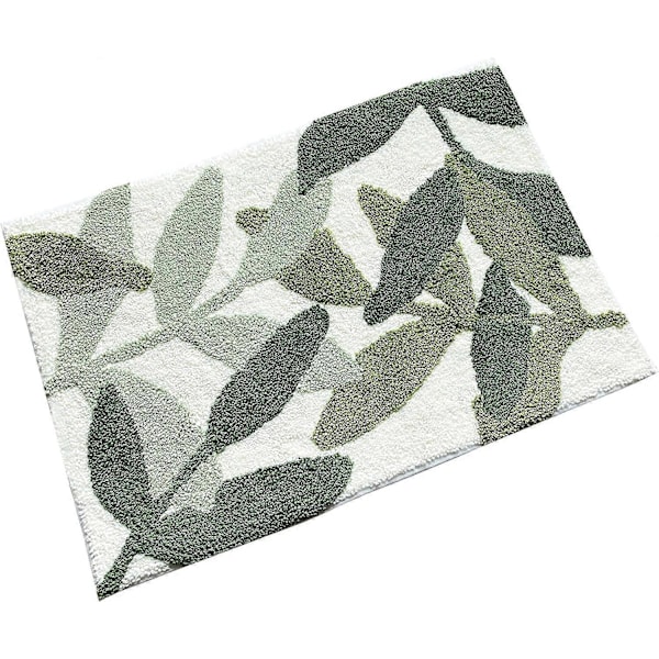 Grønne Blader Mikrofiber Sterk Vannabsorpsjon Baderomsmatte med Sklisikker Bakside Innendørs Inngangsdørmatte for Baderomsgulv Innendørs Dørmatte 19.5 X 31